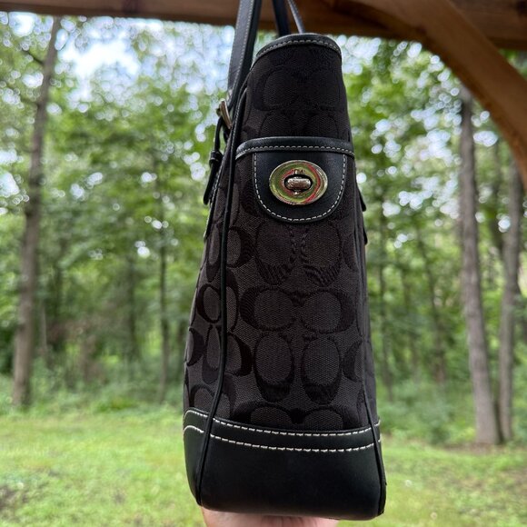 Coach Black Lunch Tote Signature C Jaquard Canvas Shoulder Bag #10659 - Picture 4 of 9